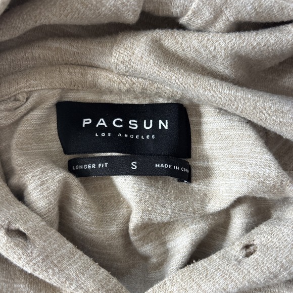 PACSUN Longer Fit Hoodie Small Khaki Rounded Hem Casual - Picture 2 of 4
